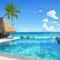 A pixelated image of a beach in a smaller size