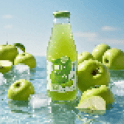 A pixelated image of a bottle of green apple juice but in smaller size