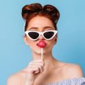 Girl licking lollipop photo enhance example picture