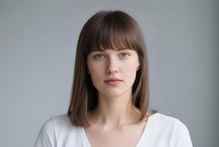Short brown hair with curtain bangs