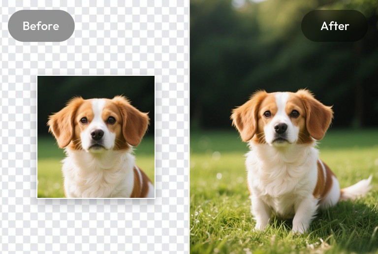 AI image extender effect featuring a dog on grass