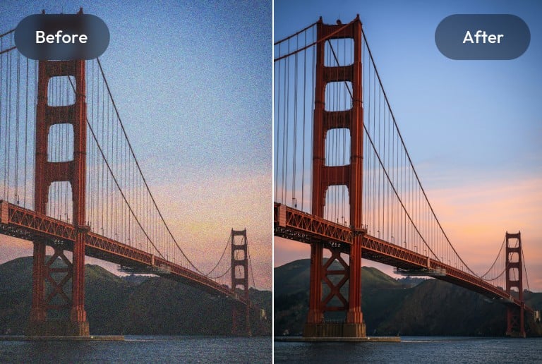 AI reducing night noise effect featuring a bridge