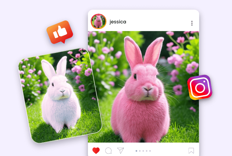 Change a white rabbit to pink in an image and share it on social media