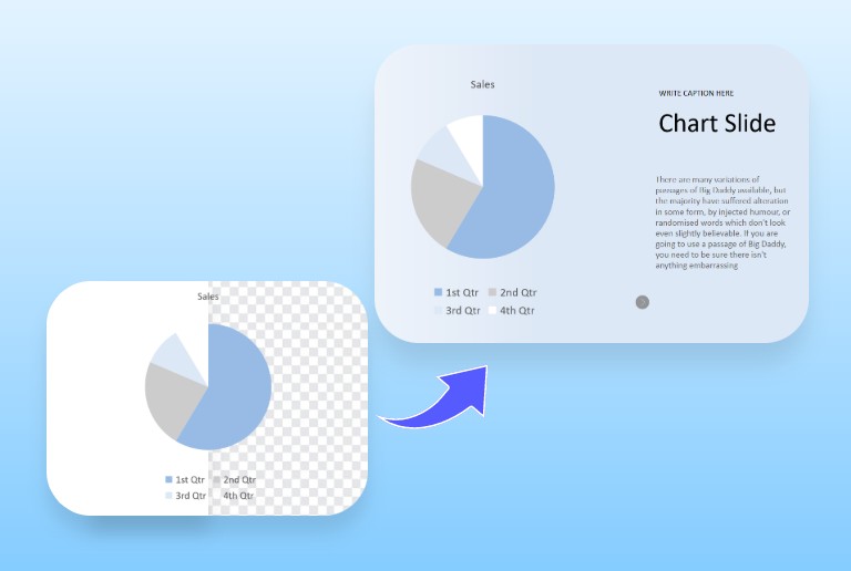 Remove the white background of a sales volume pie chart and add it to a light blue reporting slide
