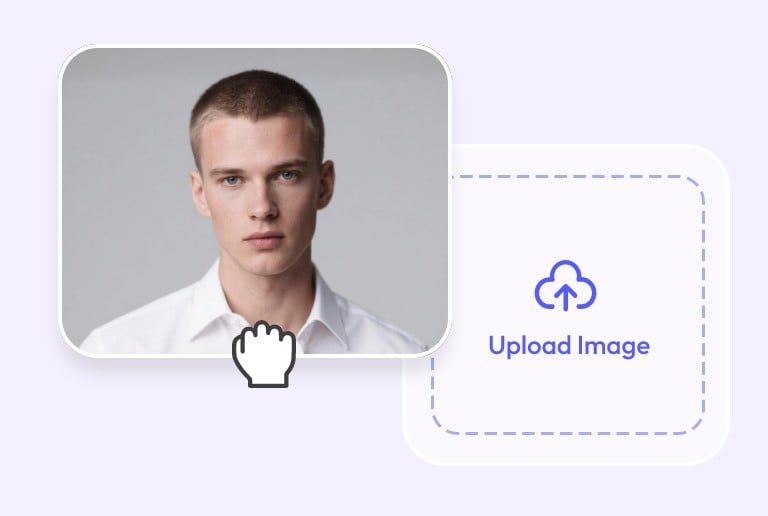 Step 1 upload a front facing photo of a boy with a crew cut wearing a white shirt to pxbee hairstyle changer