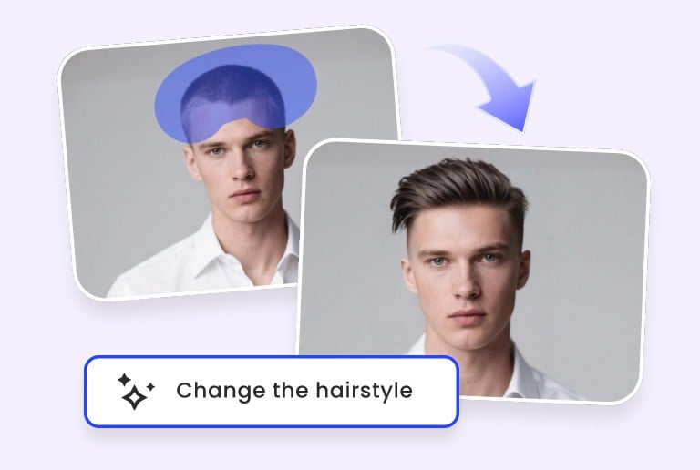 Step 2 brush his head describe the new hairstyle and generate a gentleman hair