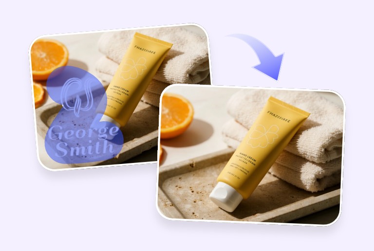 Step 2 use pxbee photo stamp remover to erase the barnd logo stamp from the product image