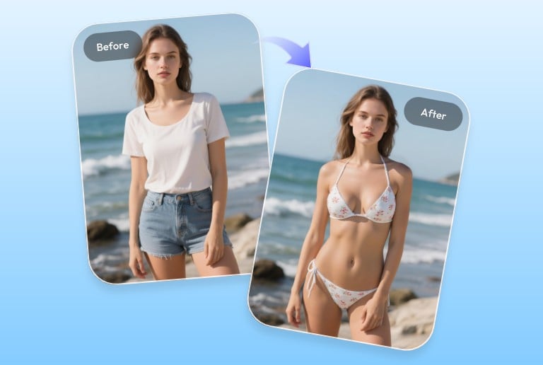 Before and after of a woman in a bikini