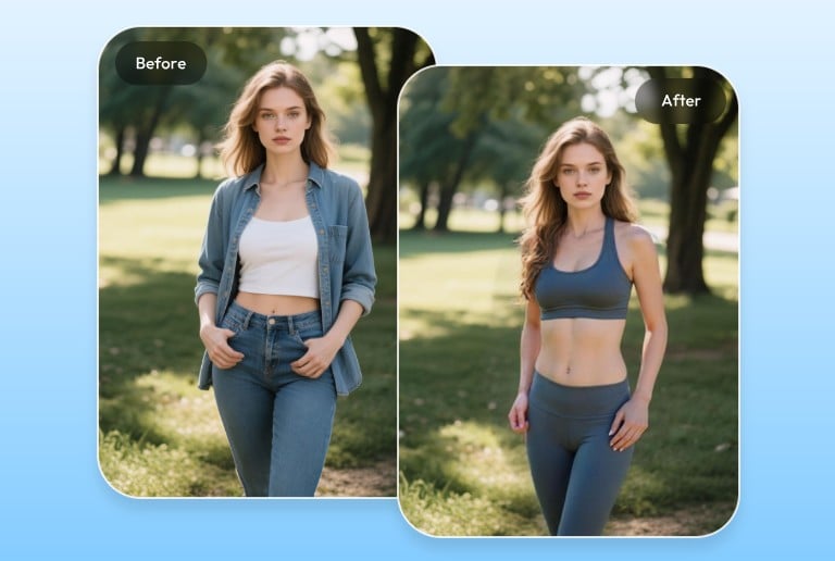 Before and after of a woman in workout clothes