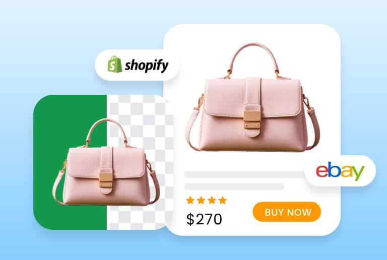 Change green screen background of a pink bag image to white and use it for e commerce platform