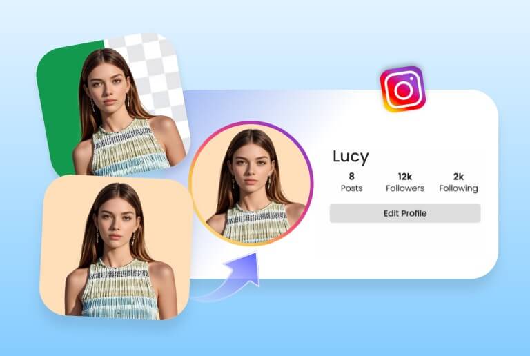 Change green screen background of a womans image for a social media profile picture