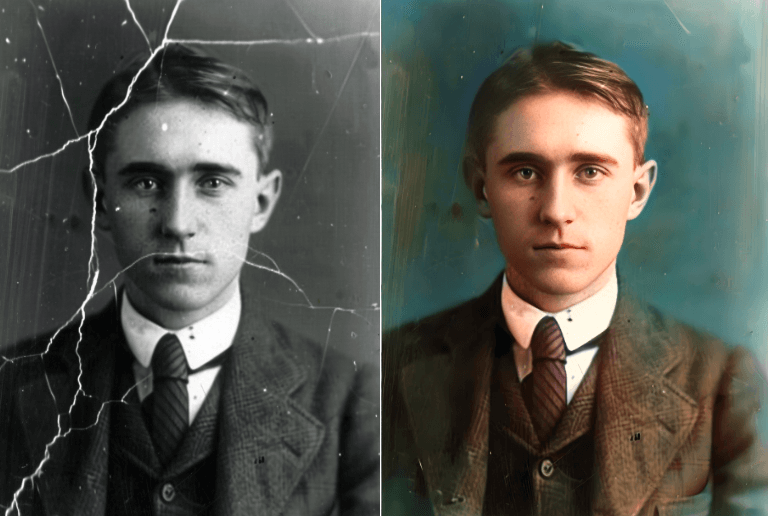 Change the color of an old photo of a gentleman and restore it