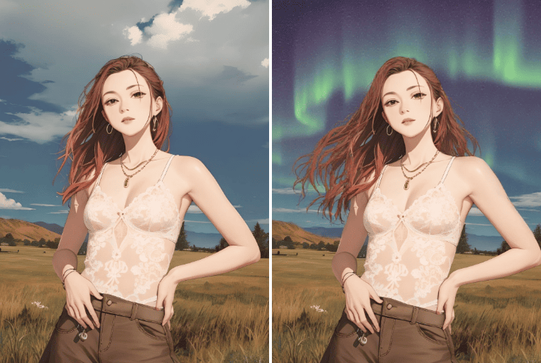 Change the sky of a photo of an anime girl