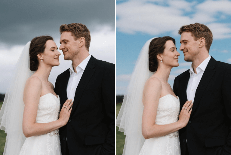 Change the sky of a wedding photo