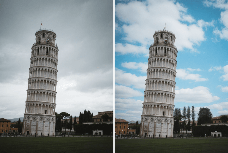 Change the sky of torre di pisa in italy