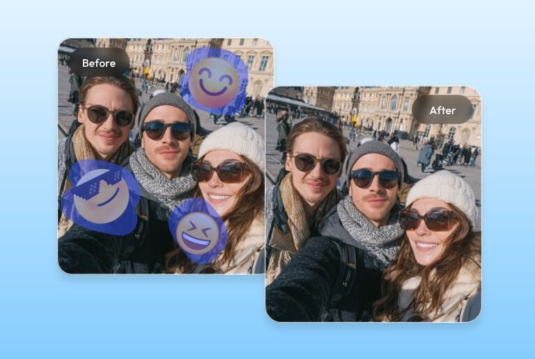 Remove multiple emojis from a group photo at once