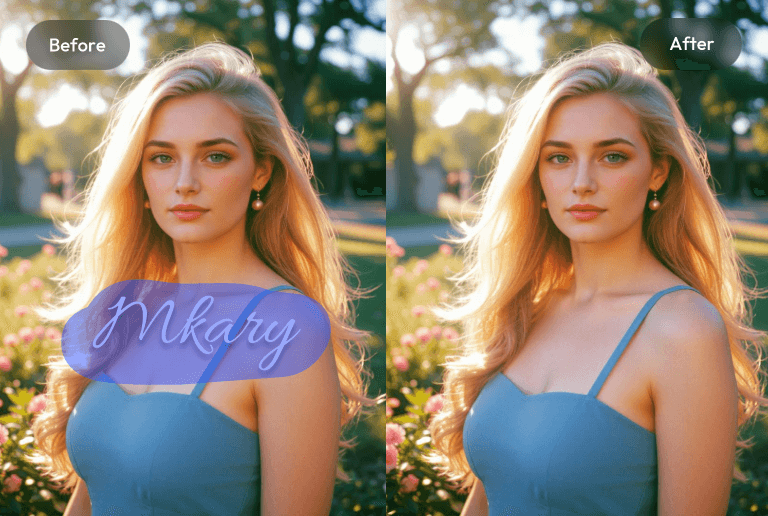 Remove name stamp from a photo of a blond girl