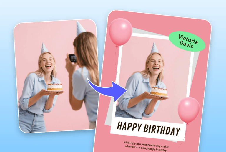Remove people from a birthday celebration photo and add it to a design