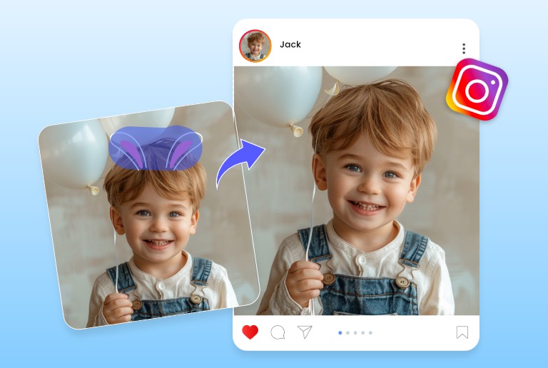 Remove the sticker from a photo of a little boy and use it for social media
