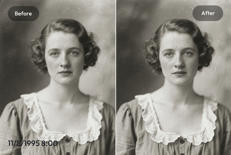 Remove timestamp from an old photo of a lady