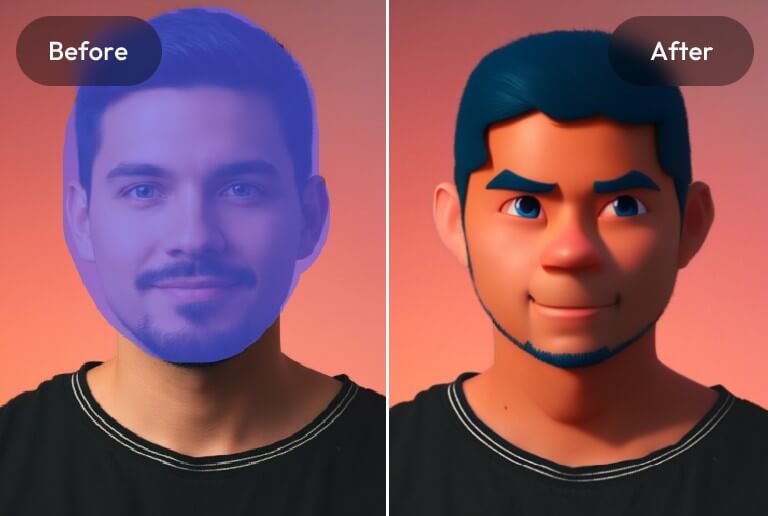 Replace a head photo of a boy with a 3d cartoon style