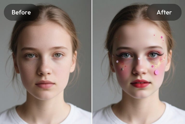 Replace a portrait photo of a girl with makeup