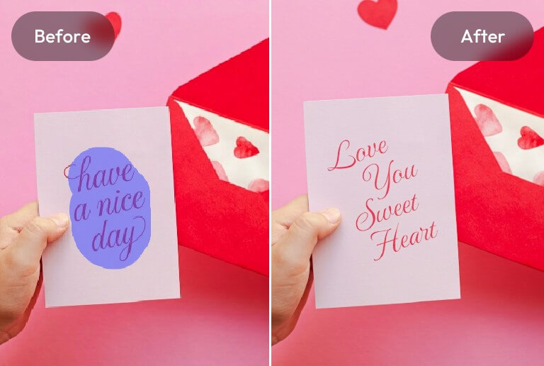 Replace the text on a love letter photo