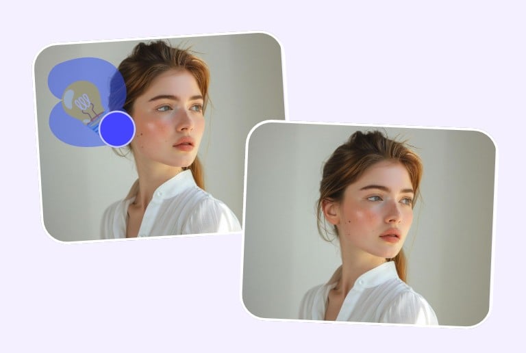 Select and remove the emoji in a photo of a beautiful woman