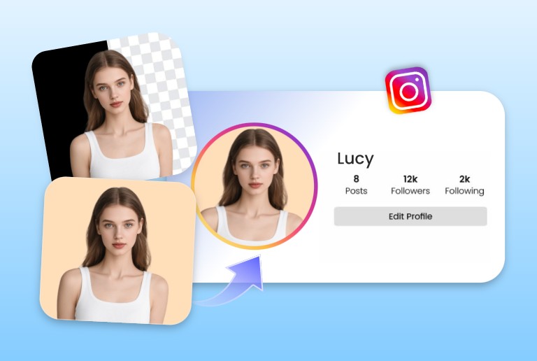 Switch the black background of a pretty girl image to another background and apply it as a social media avatar