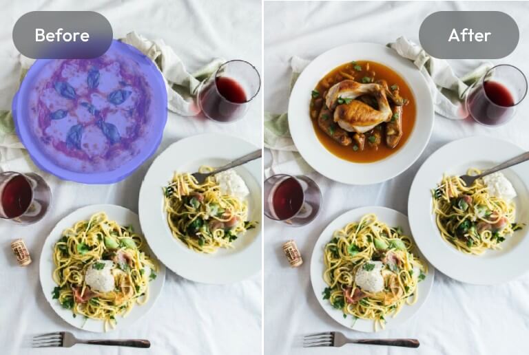 Use magic brush to choose an area and replace it with new food