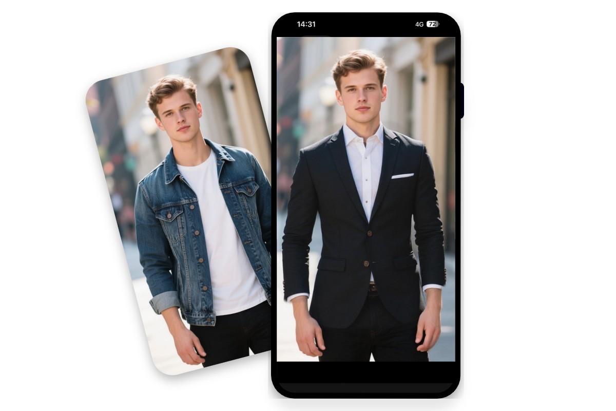 AI clothes changer app turns a denim jacket into a suit