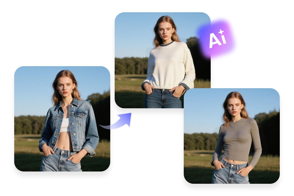 AI driven clothes swapper that converts the denim jacket into a pullover top