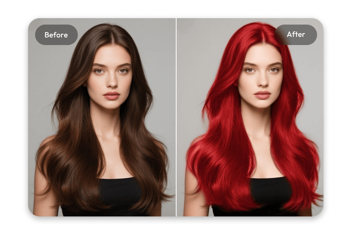 Change the hair color of a woman from dark brown to red
