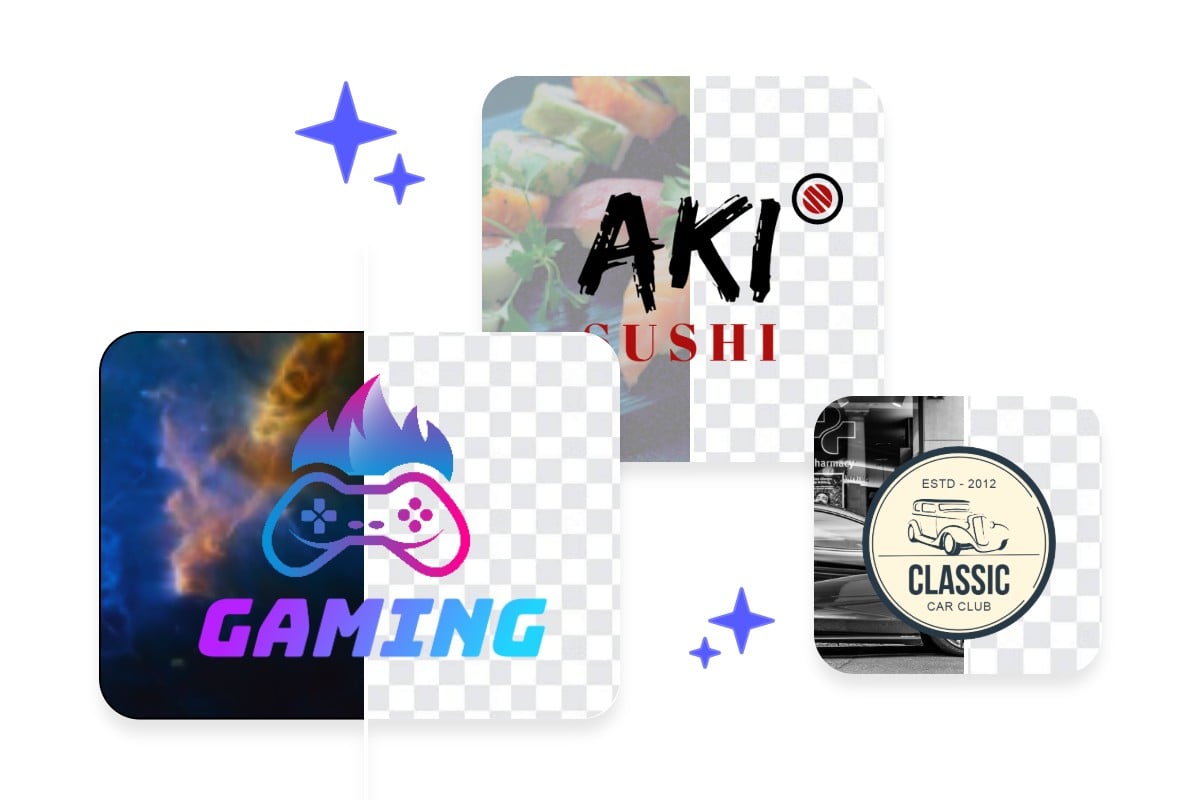 Not only can it remove the white background it can also remove the background of specific pictures showing three pictures of food universe cars