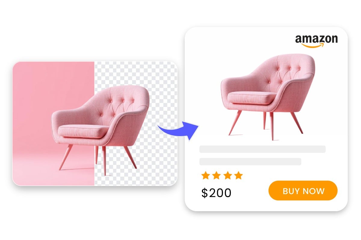 Remove a pink sofa images pink background and add white bg to it and use this image on amazon with pxbee white background editor