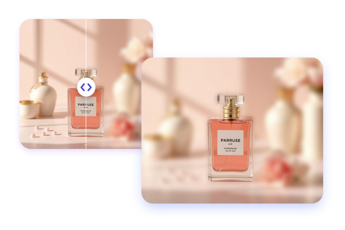 Blur a product photo of perfume and highlight the main subject