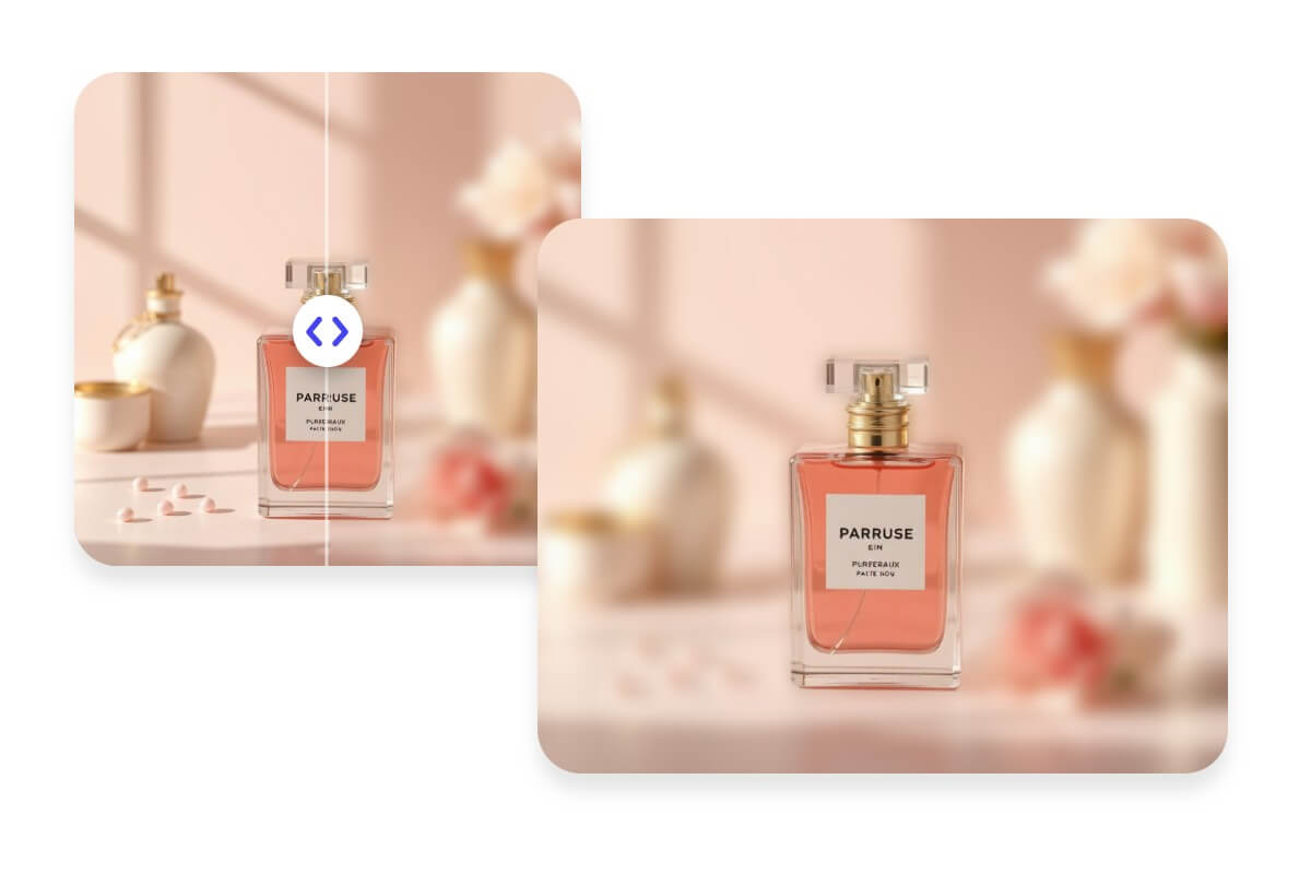 Blur a product photo of perfume and highlight the main subject