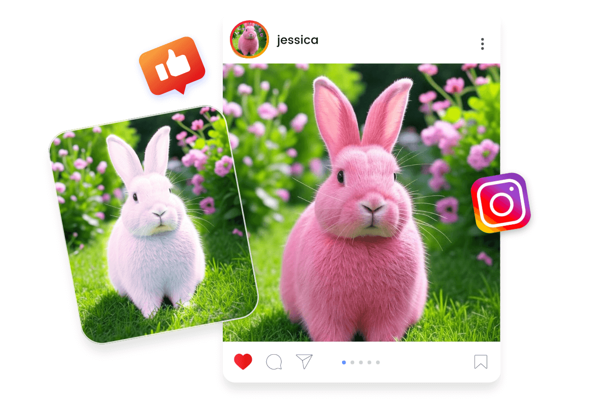 Change a white rabbit to pink in an image and share it on social media