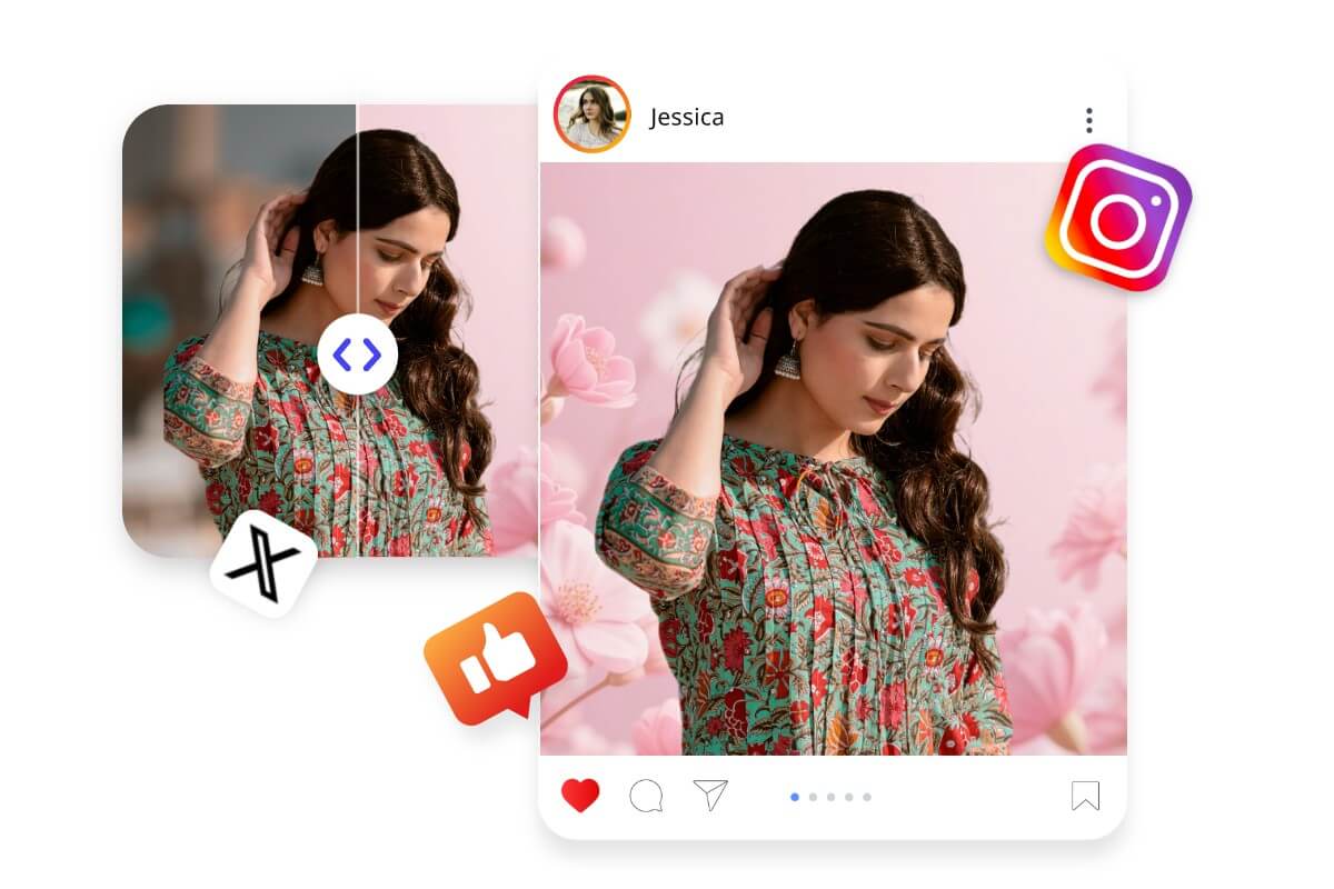 Change the background of a photo of a beautiful female and share it on social media