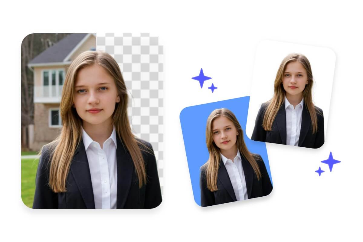 Change the backgrounds of a photo of a girl to create formal photos