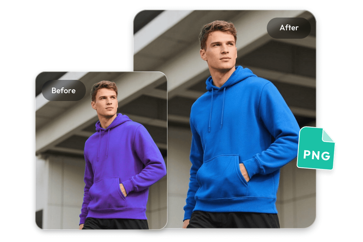 Change the color of a mans hoodile from purple to blue in a png file