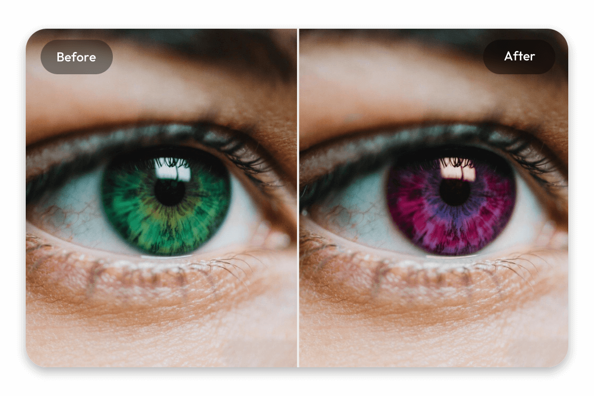 Change the color of an eye from green to purple