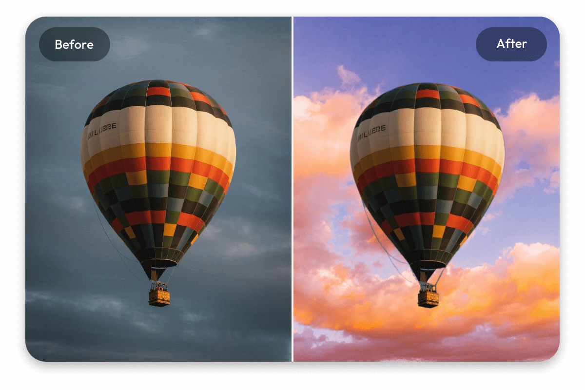 Change the sky in a photo of a hot balloon
