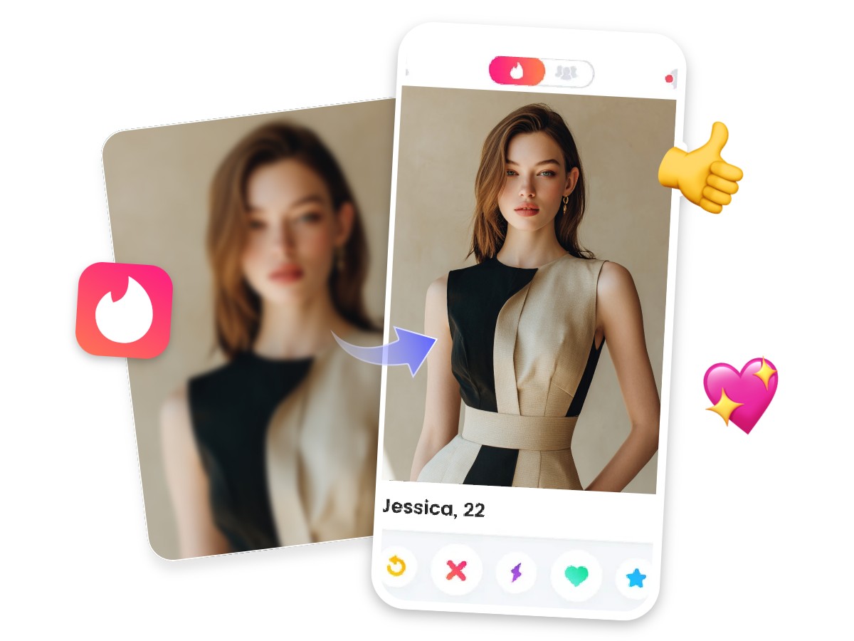 Convert blur photo to clear photo for social media featuring a woman in skirt