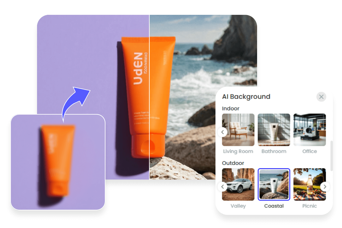 Enhance the photo of a skincare product and change its background