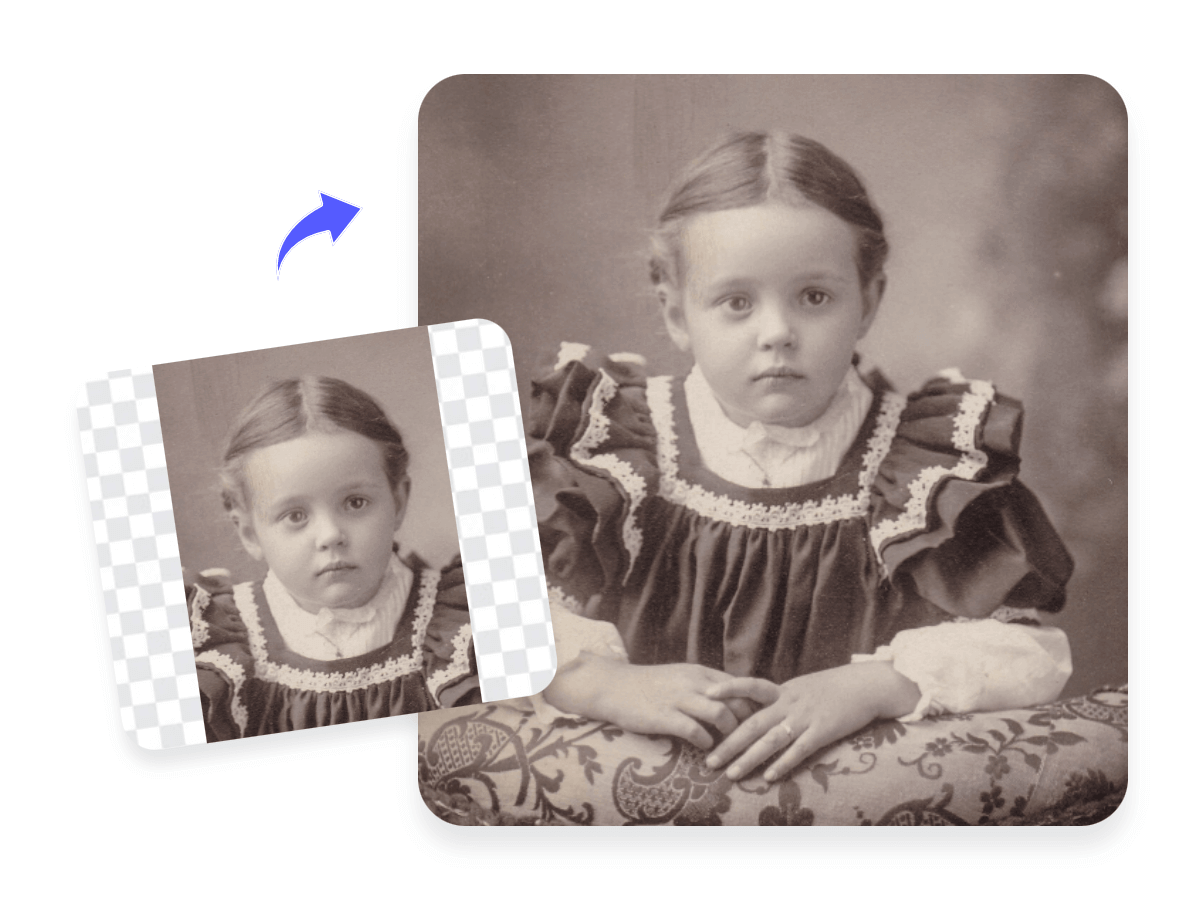 Enlarge a childhood photo of a girl into a half body portrait in pxbee