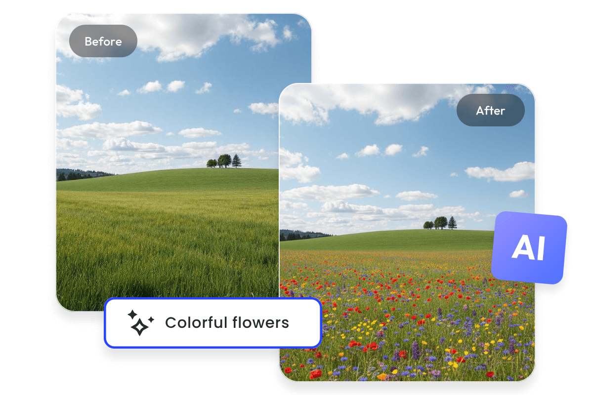 Enter prompt to add flowers to the image