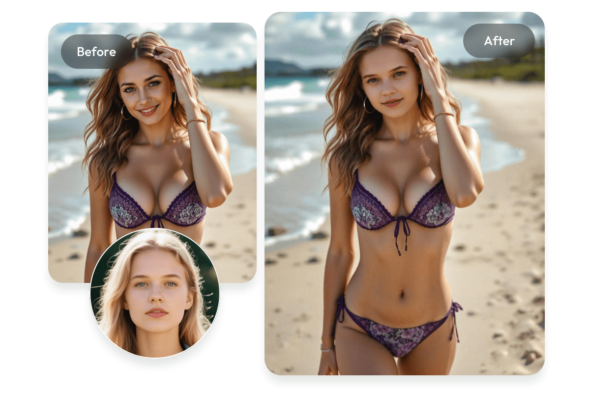 Face swap to remove and replace cloth