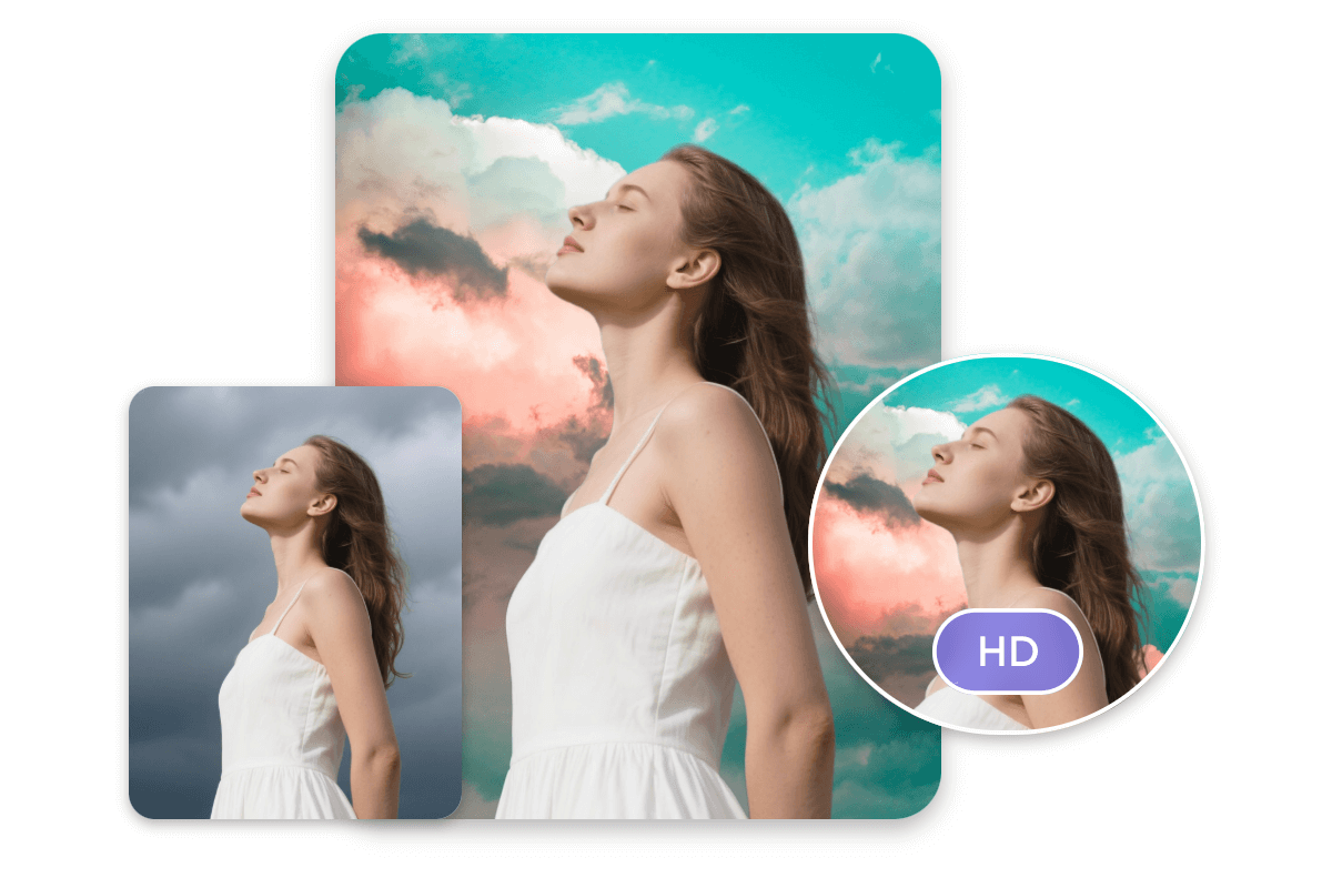 Get a natural bright sky for a photo of a lady in a white dress