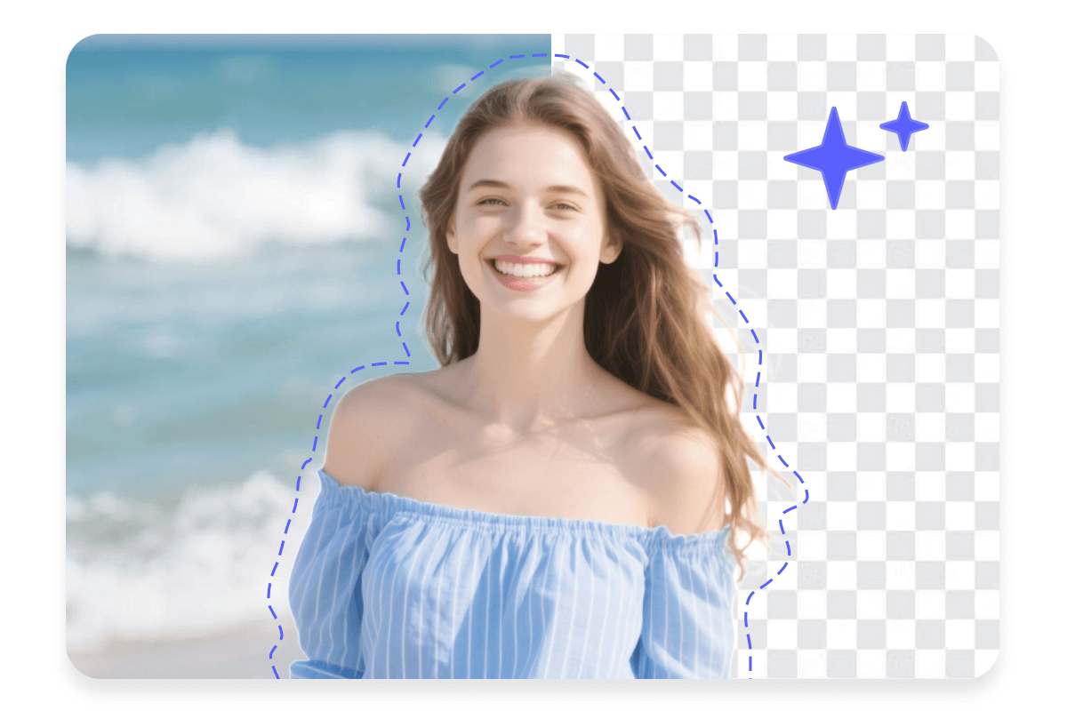 Make a photo of a girl in a blue dress transparent